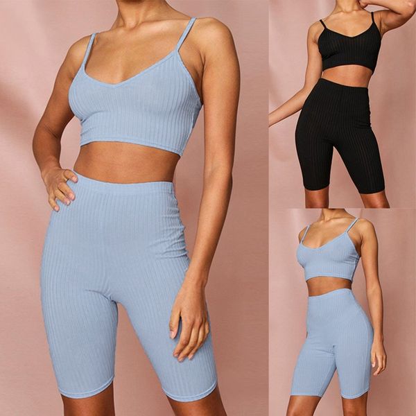 

women's summer sports small vest high waist five-point pants casual suit, Gray
