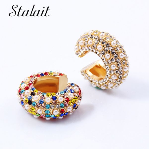 

korean e girl colorful rhinestone single c-shaped cuff clip earring jewelry bone no pierced gold earring for women, Silver