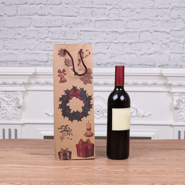 

12pcs/lot christmas gift bag new year practical wine bags beautiful kraft paper santa claus cute paper wine holder