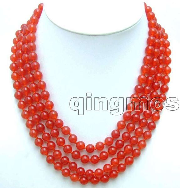 

luxuriant 4 strands 8mm round red stone 18-19-20-21" necklace-nec5181, Silver