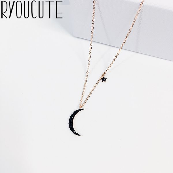 

fashion 925 sterling silver large moon necklaces for women long necklaces christmas jewelry wholesale collar, Golden;silver