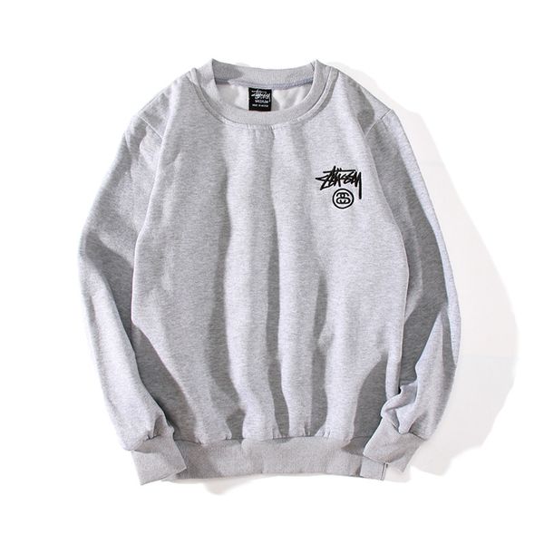 

classic stussys mens pullover brand designer sweater simple solid color embroidery small logo plus velvet warm leisure, White;black