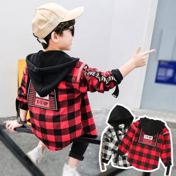 

ins boys outdoor jackets 3-13 year old korean sping and autumn jacket boys hooded plaid shirt letters print kids coat, Camo