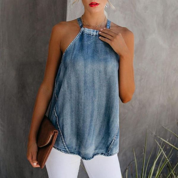 

denim холтер жилет топы классный -плеча воротниковой пляж sexy повседневно женский летний жилет 2019 базового слоя, White