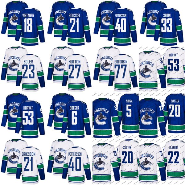 

43 Quinn Hughes Vancouver Canucks Jerseys 6 Brock Boeser 40 Elias Pettersson 53 Bo Horvat 23 Alexander Edler 26 Antoine Roussel Jersey