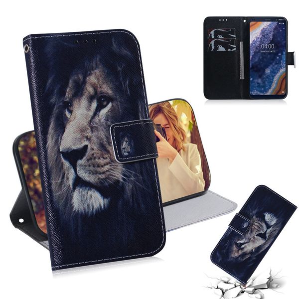 

wallet case for nokia 9 pureview filp cover selling coloured pattern wolf tiger lion owl dog with card slot design