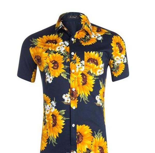 

модные мужские дизайнерские подсолнечные печатные мужские рубашки с короткими рукавами подростки повседневные летние топы мужская одежда, White;black