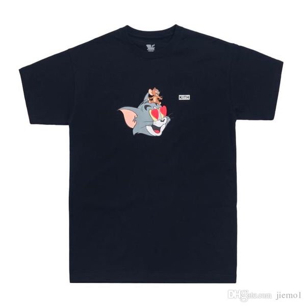 

19ss kith x tom jerry heart tee cute cartoon cat and mouse printed men women t-shirt short sleeve street skateboard summer t shirt, White;black