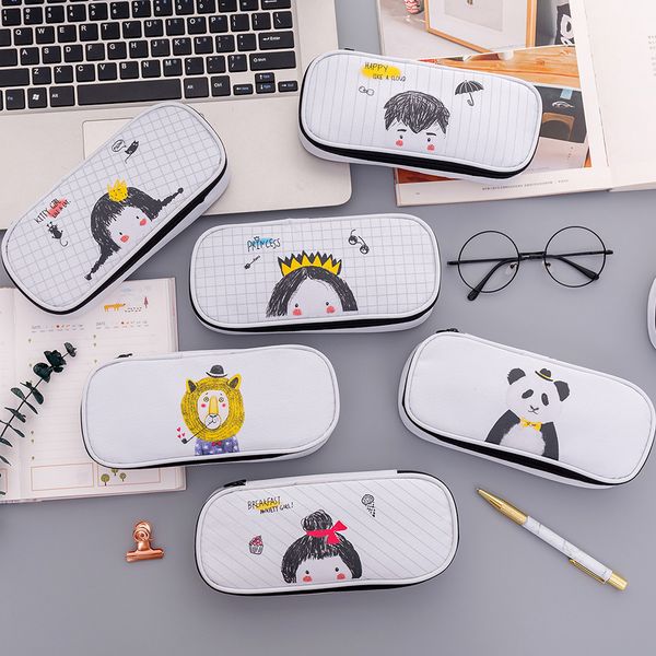 

simple hand-painted pencil-box school pencil case bag small fresh cartoon stationery bag storage