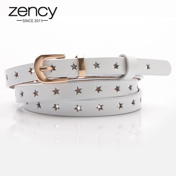 

zency 100% genuine leather women waist belts five-pointed star hollow-out wild sweater skirt pants decorative belt small belt, Black;brown
