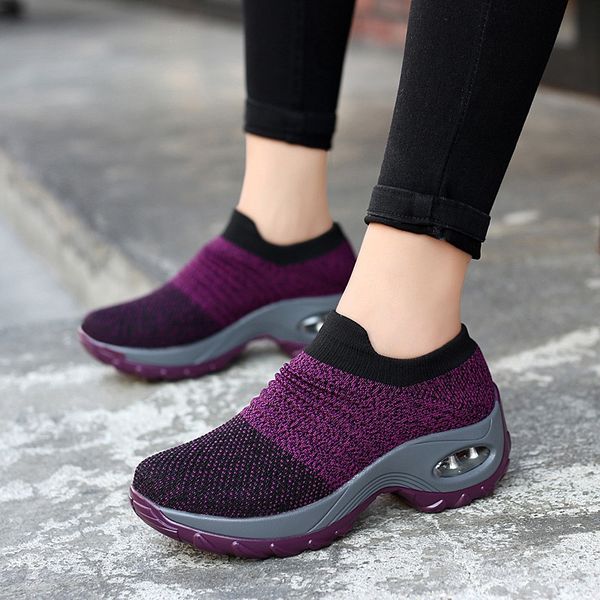 

women's shoes spring autumn slip on weave casual soft breathable women's shoes socks roman increasing height