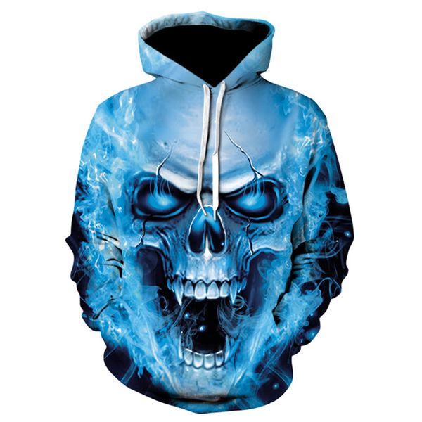 

wsryxxsc spring and autumn 2020 men's hooded sweatshirt comfortable fashion trend 3d printed skull long sleeve casual hoodie, Black