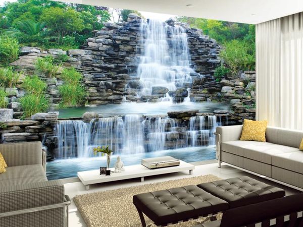 

wallpaper for walls 3 d for living room flowing water waterfall landscape background wall painting