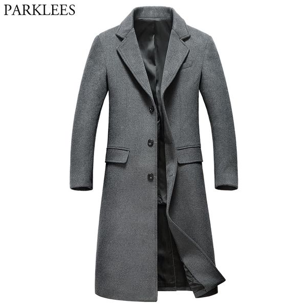 

extra long gray wool trench coat men 2018 brand new winter mens slim fit cashmere coat single breasted male overcoat windbreaker, Black