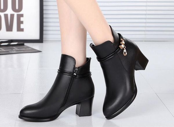 Hot Sale-Cabeça botas sapatos de inverno camada de couro tornozelo mulheres 2018 queda genuína botas de couro mulheres sapatos da moda Martin botas sapatos 1H23