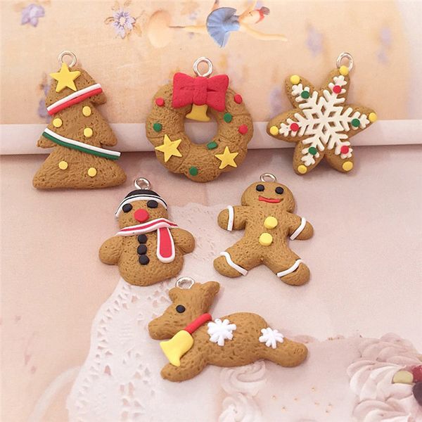 

6pcs gingerbread man christmas ornaments deer snowman chrismas tree pendant decoration for new year decor party suplies