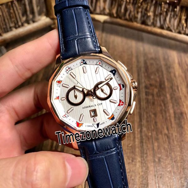 

new admiral's cup ac-one 42 a116/02599 white texture dial rose gold case automatic mens watch blue leather strap watches cor-e02, Slivery;brown