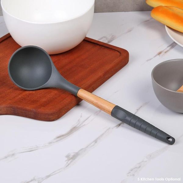 

1pc silicone cooking utensil kitchen cooking tools non-stick food grade silicone cooking tools with beech for baking cookware