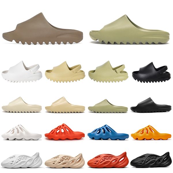 

new kanye west slides foam runner men women slippers flip flops kids slides sandals resin bone desert sand triple black khaki men sliders