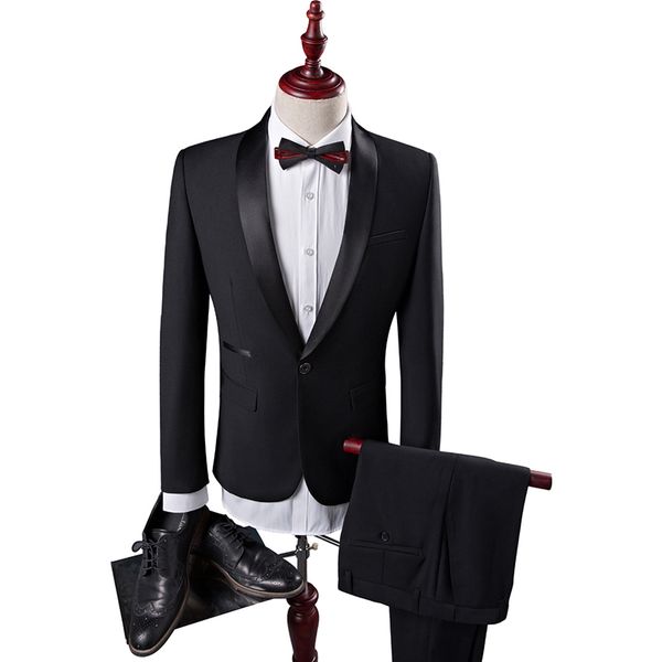 

black wedding mens suits 2019 blazer shawl lapel two piece jacket pants tie slit fit custom made groomsmen tuxedos, Black;gray