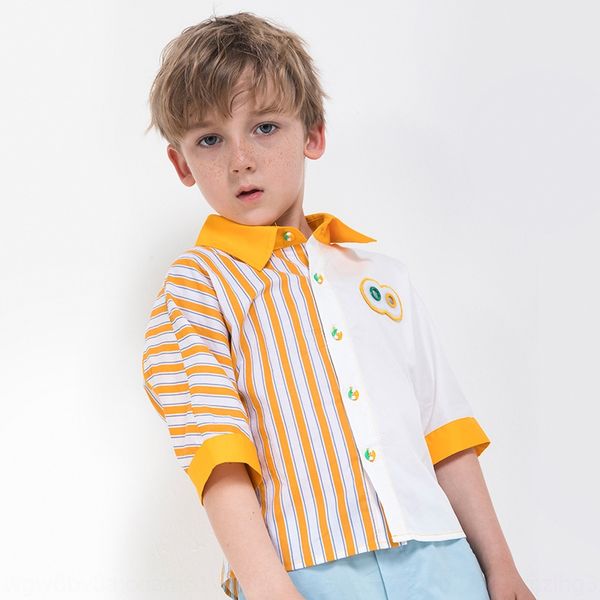

shirt 2020 boys' cotton casual children's tong chen shan tong chen shan jacket children's shirt wear short sleeve striped top, White;black