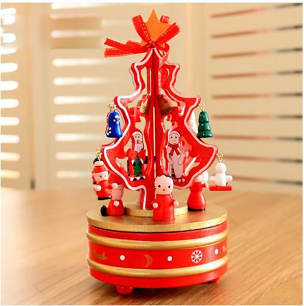 

1pc christmas wooden music box christmas tree creative gift carousel music box