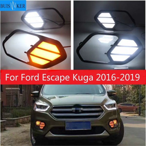 

2шт led дневной ходовой свет для escape kuga 2016 2017 2018 2019 turn yellow signal водонепроницаемый автомобиль 12v led drl лампа