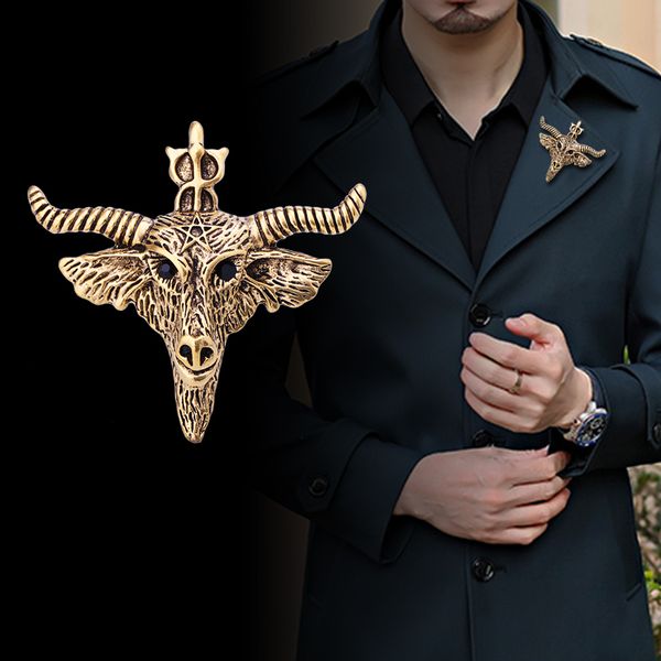 

bull head brooches for men crystal hollow bison brooch pins animal jewelry, Gray