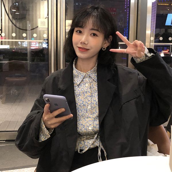 

2019 spring korean style women blazers and jackets oversize casual blazer mujer black blazer feminino, White;black