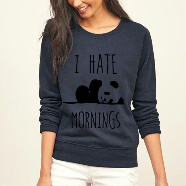 

hate mornings print animal panda printing kawaii cute women sweatshirt fleece tracksuit 2019 new autumn winter keep warm hoody, Black
