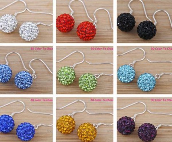 

mixed white 10mm micro pave disco ball earrings woen drop jewelry rhinestone lot gift as33 crystal, Golden;silver