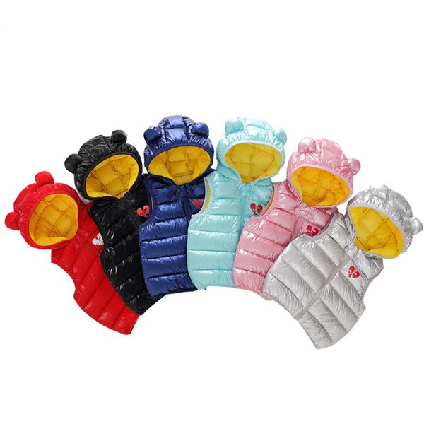 

cute 1- 5y with ear hooded child waistcoat children outerwear winter coats kids clothes warm cotton baby boys girl silver vest, Blue