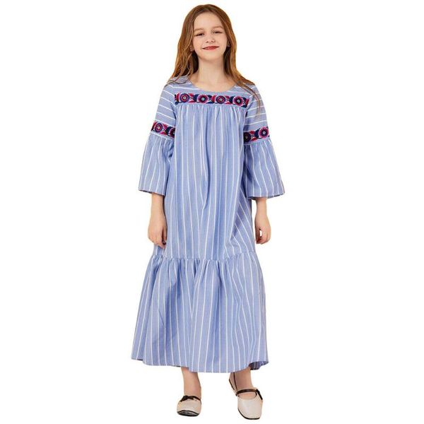 

ethnic clothing fashion kids girls long sleeve dress abaya muslim child loose kaftan jilbab party cocktail gown islamic ruffle embroidery, Red