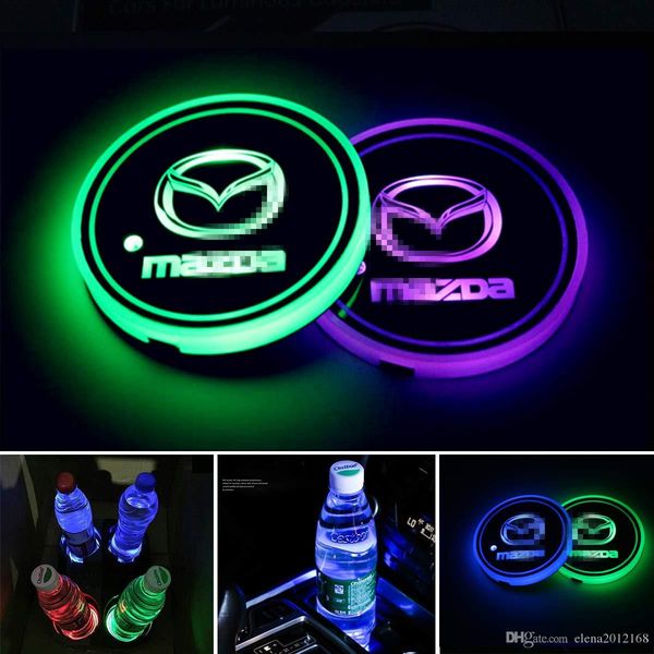 

2pcs led car cup holder lights, 7 colors changing usb charging mat luminescent cup pad, led interior atmosphere lamp for mazda