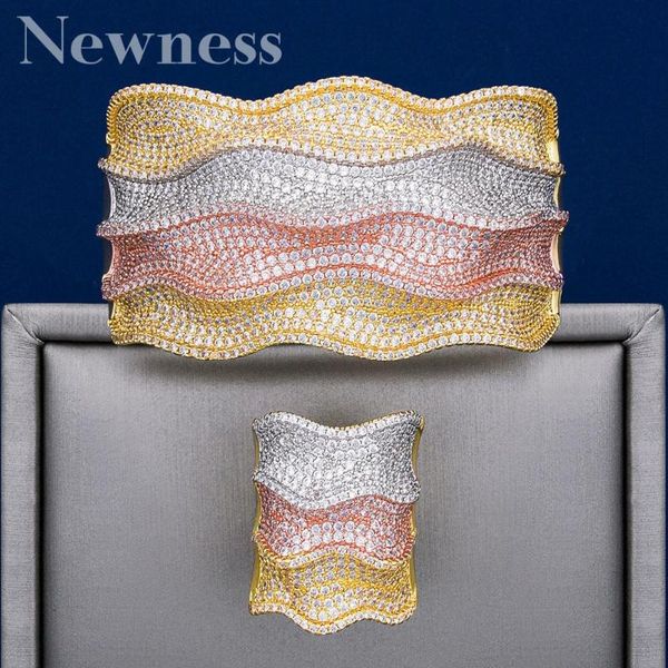 

earrings & necklace ness fashion waves super shiny cubic zirconia women width bridal bangle ring sets aretes de mujer modernos, Silver