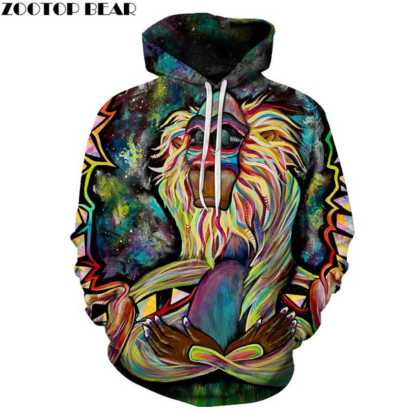 

meditating rafiki men women hoodies sweatshirts men tracksuits 3d printing pullover funny hoody hooded coat harajuku drop ship, Black