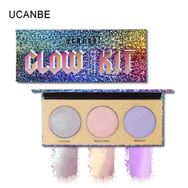 UCANBE Marca 3 Cor Shimmer Chameleon Marcador Makeup Palette Açúcar Cristal Realce Eye Bronzer Brilho sombra Cosmetic Kit