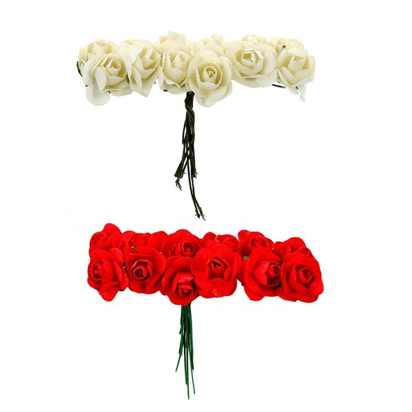 

288pcs mini petite paper artificial rose buds flowers diy craft wedding decor home - 144pcs ivory & 144pcs red