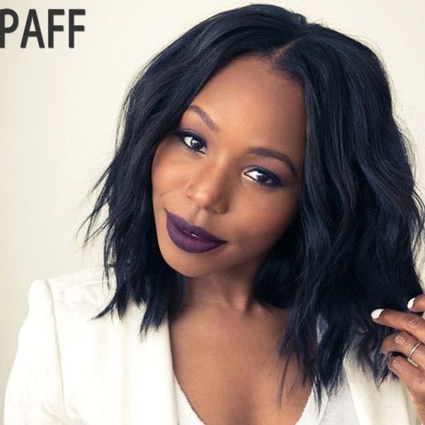 

paff full lace human hair wigs for women natural wave full end brazilian remy short bob wig middle part pre plucked, Black;brown