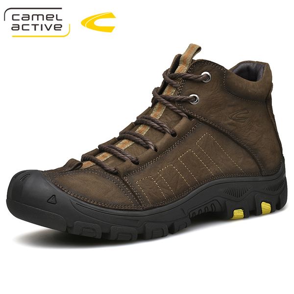 

camel active winter new genuine leather men shoes short plush super warm ankle boots lace-up rubber cow leather snow boot, Black