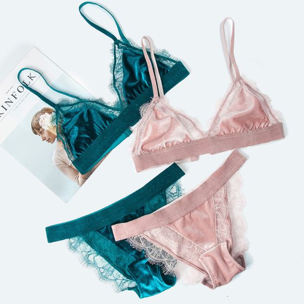 

дамы velvet бюстгальтера шнурка нижнего белья bralette sexy проложенная белье с низкой талией pantie регулируемые ремни brassiere удобный бю, Red;black