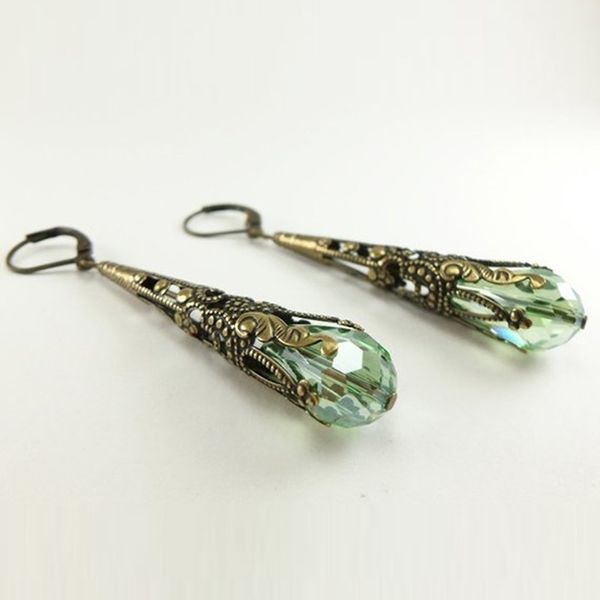 

peridot earrings long dangle earrings brass champagne crystal for women, Silver