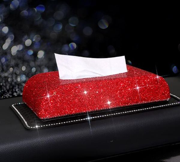 

full diamond crystal leather glitter rhinestones car sun visor pu leather tissue box auto clip holder paper napkin accessories