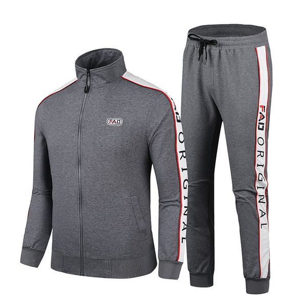 

autumn men sport suit letter printed jacket sweatshirt+sweatpant casual jogger running workout athletic set sportswear tracksuit, Black;blue