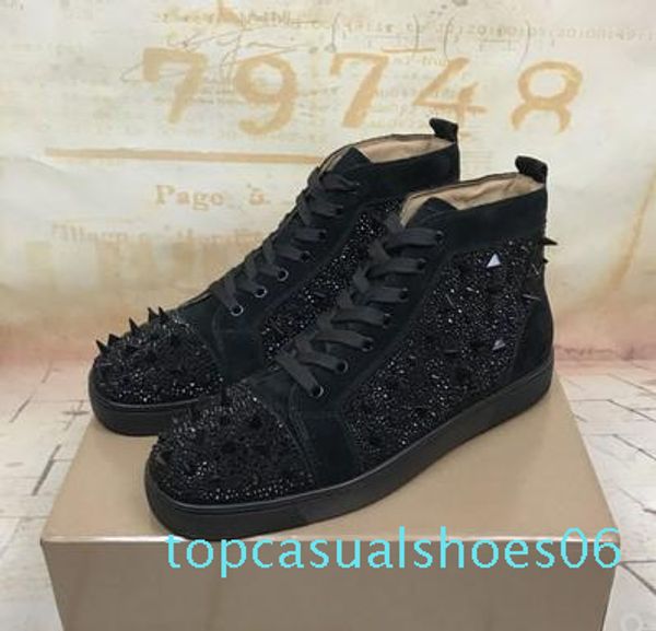 

2019 famous designer brand silver nails spikes flats casual shoes red bottom shoes for men and women party wedding trainers 06t, Black