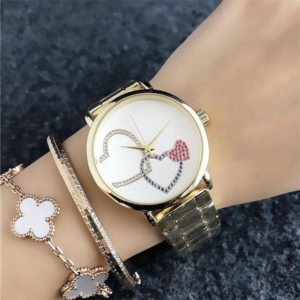 

watches women girl crystal colorful quartz quartz pattern peach metal steel wrist dial watches fashion heart design womens band 2020 pipbu, Slivery;brown