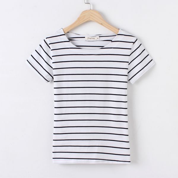 

2020 coat duan xiu women's striped t- women's base shirt t-shirt upper clothes, White