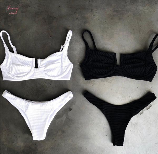 

steel support swimwear women swimsuit bandage bikini bathing suit brazilian biquinis swim wear solid colors bikinis, White;black