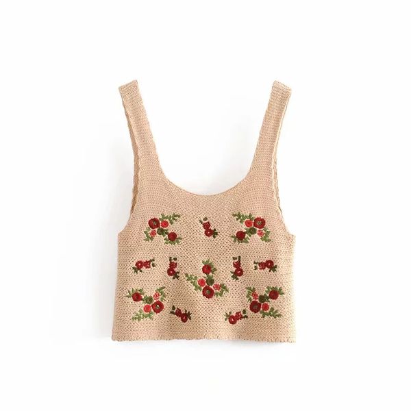 

ltd1199061 new 2019 flowers embroidery rose strap cool knitting u-neck waistcoat tank crop women camisole pullover vestidos, White