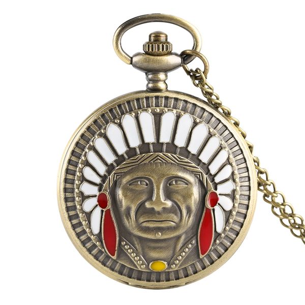 

retro bronze ancient old man pocket watch fashion portrait design fob watch pendant necklace chain gift collectibles, Slivery;golden